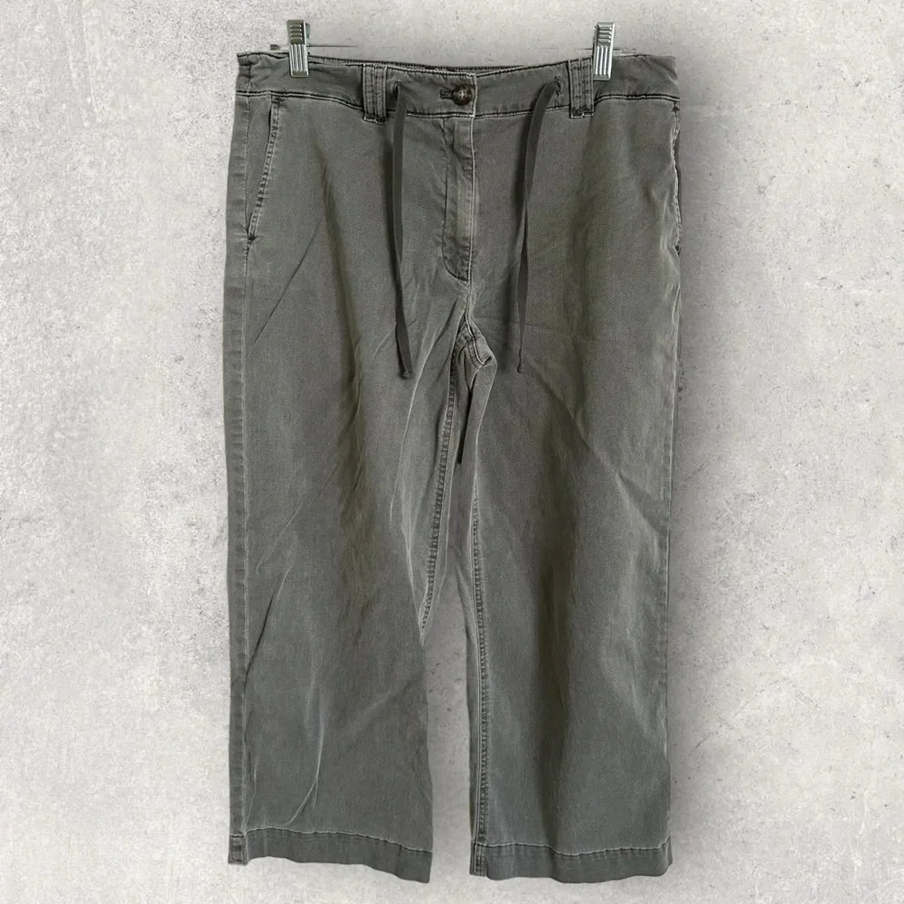 J Jill Womens size 10 Gray Cropped Chino Pants Tencel Cotton Drawstring‎ Boho